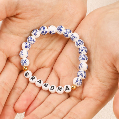 Blue Porcelain Floral Beaded Bracelet