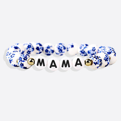 Blue Porcelain Floral Beaded Bracelet