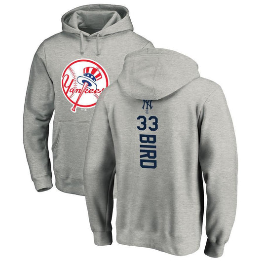 #33 BIRD Men's New York Yankees Ash Personalized Backer Pullover Hoodie