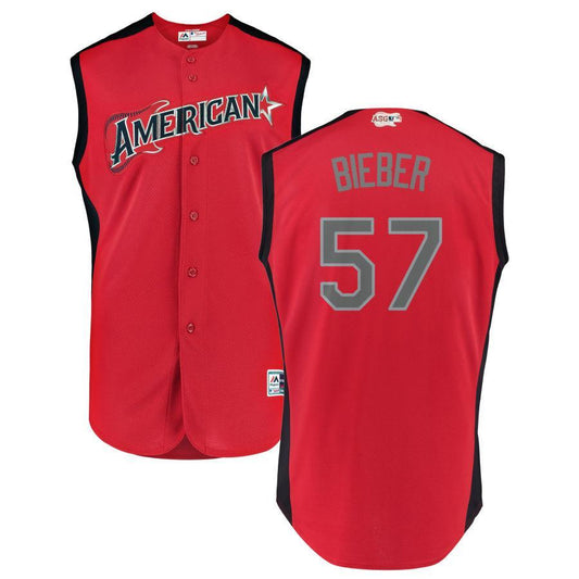 #57 Bieber Men's American League Majestic 2019 MLB All-Star Game Workout Custom Jersey