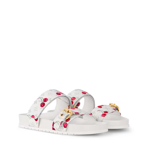 Women's Bom Dia Flat Comfort Mule White Monogram Cherry 1AHLZ7