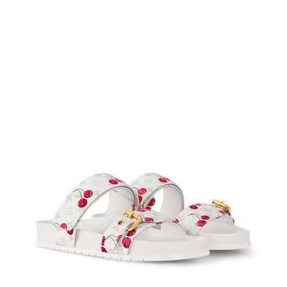 Women's Bom Dia Flat Comfort Mule White Monogram Cherry 1AHLZ7