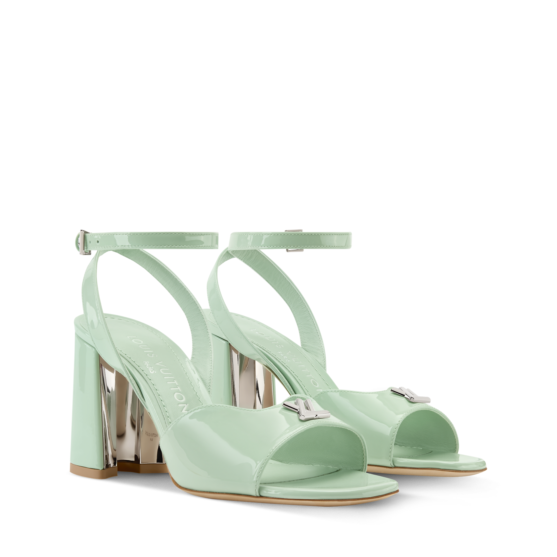 Women's Swing Open Back Water Green Patent Calf Leather Sandal 1AJKMH