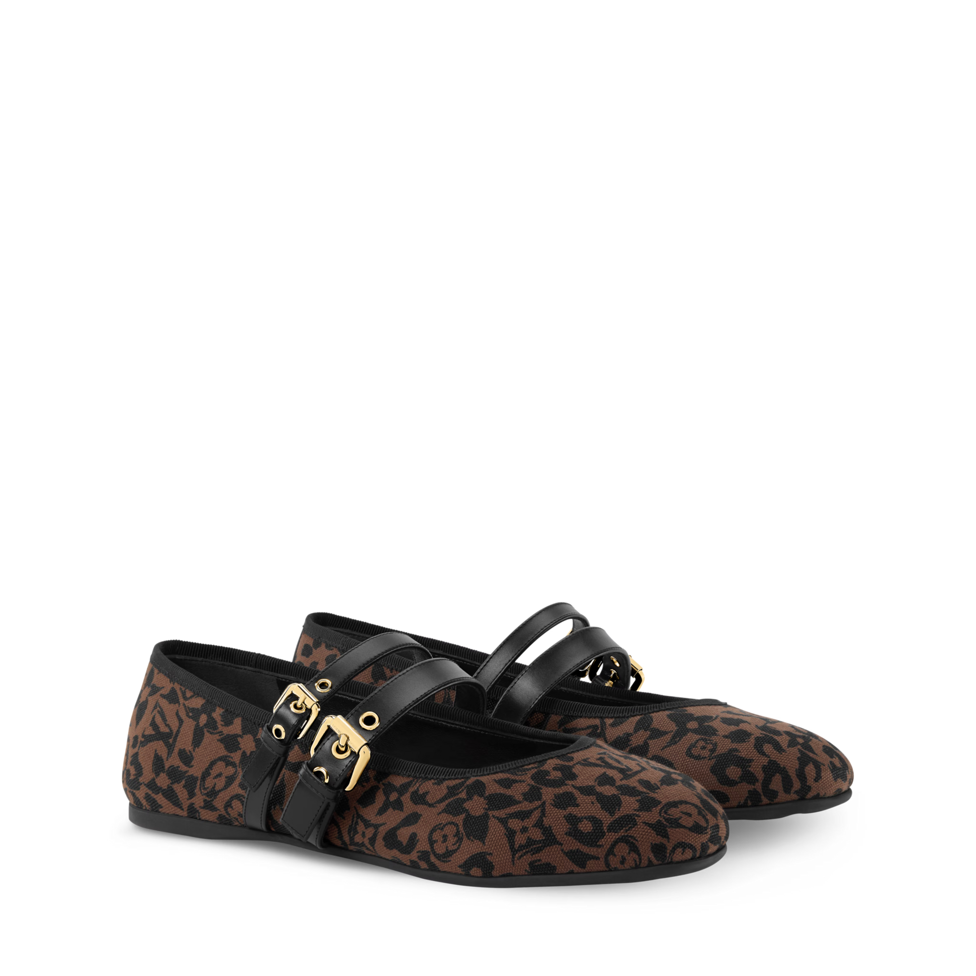 Women's Bella Mary-Jane Ballerina Brown Monogram Leopard Canvas 1AJNVB