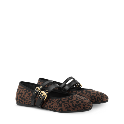 Women's Bella Mary-Jane Ballerina Brown Monogram Leopard Canvas 1AJNVB