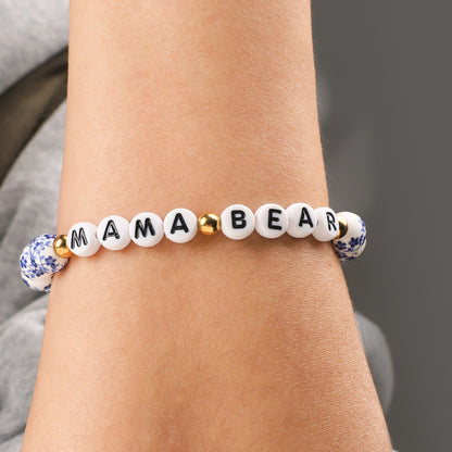 Blue Porcelain Floral Beaded Bracelet