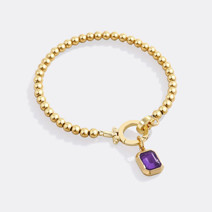 Baguette Birthstone Charm Beaded Bracelet