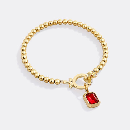 Baguette Birthstone Charm Beaded Bracelet