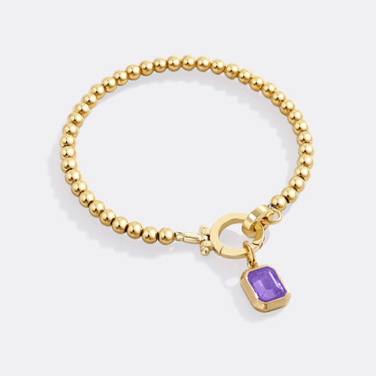 Baguette Birthstone Charm Beaded Bracelet