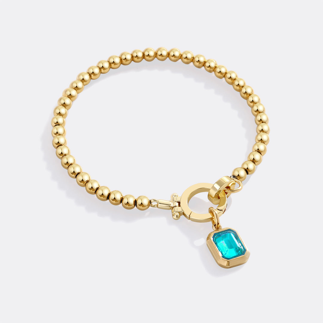Baguette Birthstone Charm Beaded Bracelet