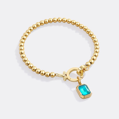 Baguette Birthstone Charm Beaded Bracelet