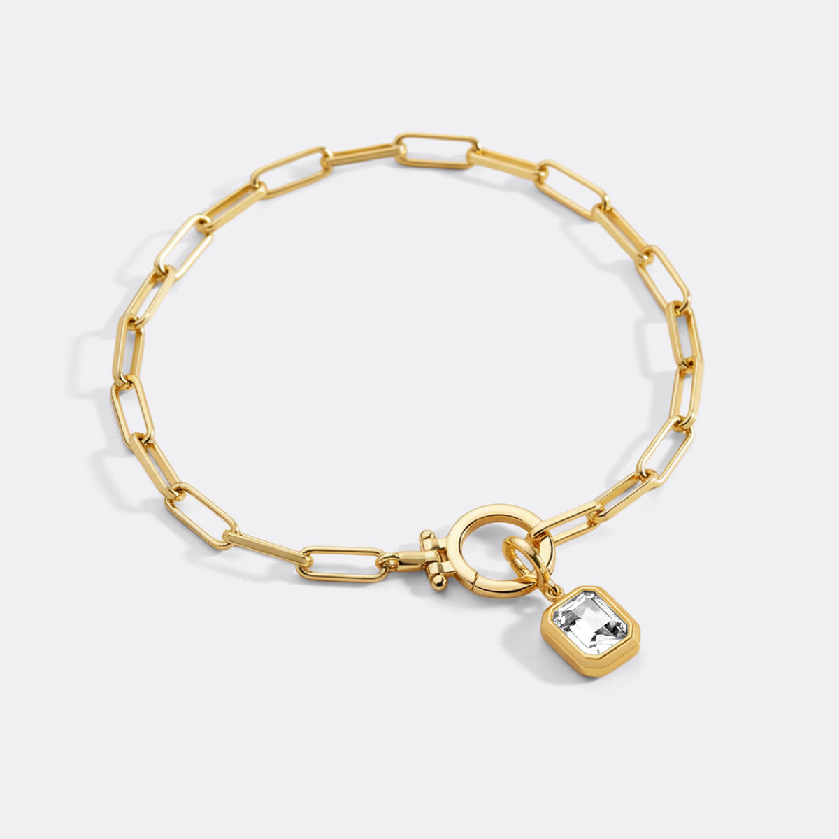 Baguette Birthstone Charm on Paperclip Bracelet