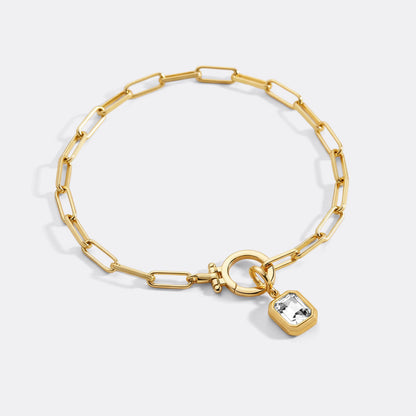 Baguette Birthstone Charm on Paperclip Bracelet