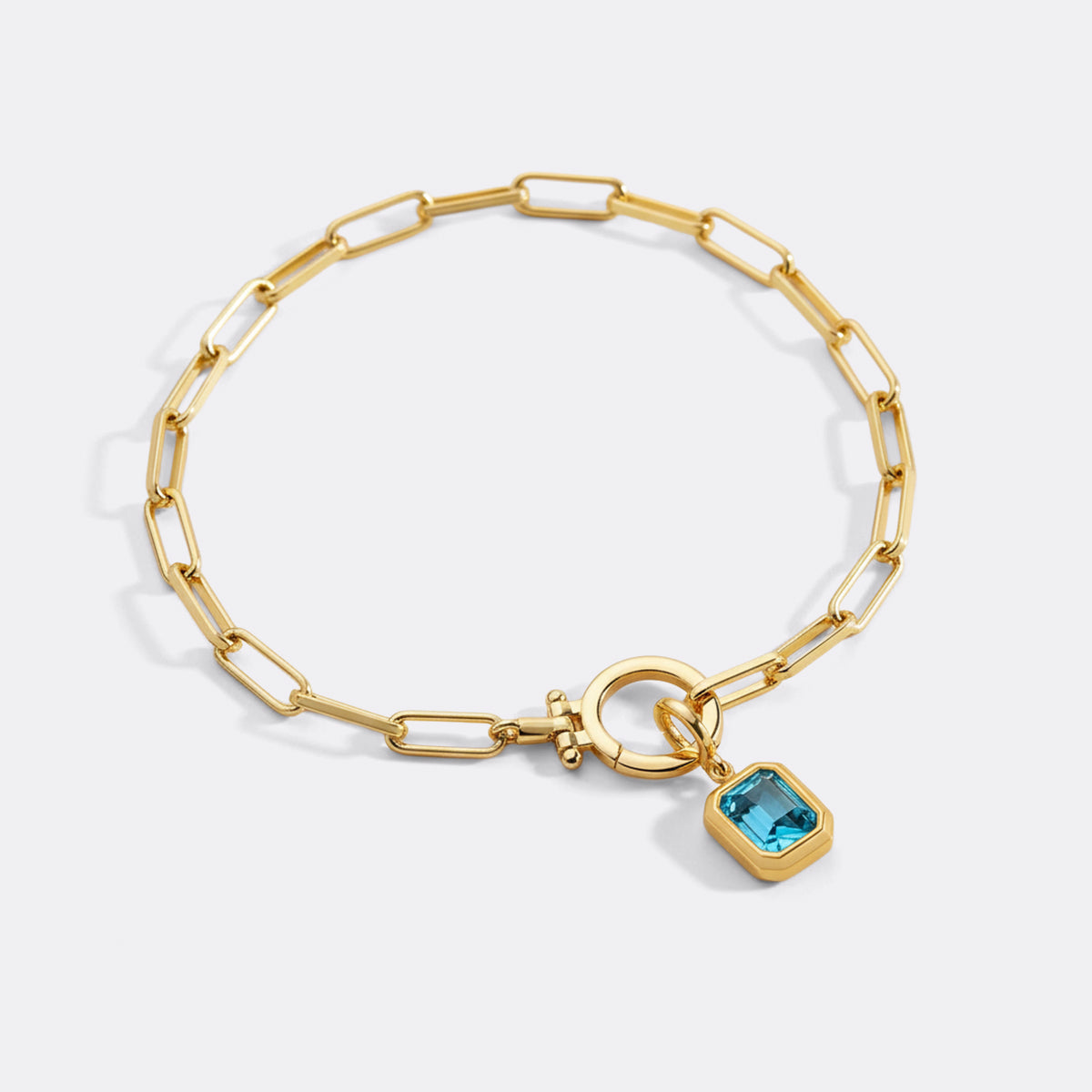 Baguette Birthstone Charm on Paperclip Bracelet