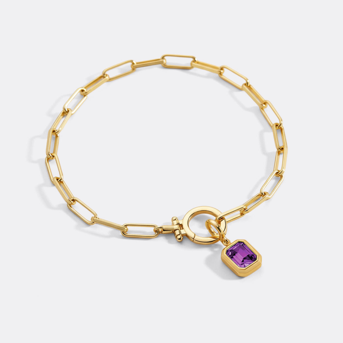 Baguette Birthstone Charm on Paperclip Bracelet