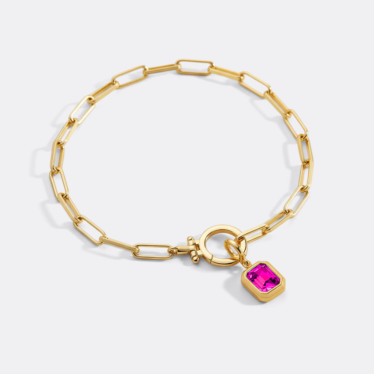 Baguette Birthstone Charm on Paperclip Bracelet