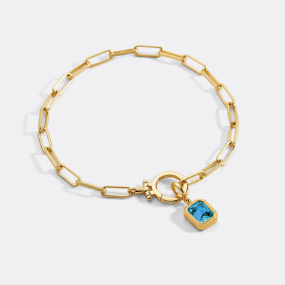 Baguette Birthstone Charm on Paperclip Bracelet