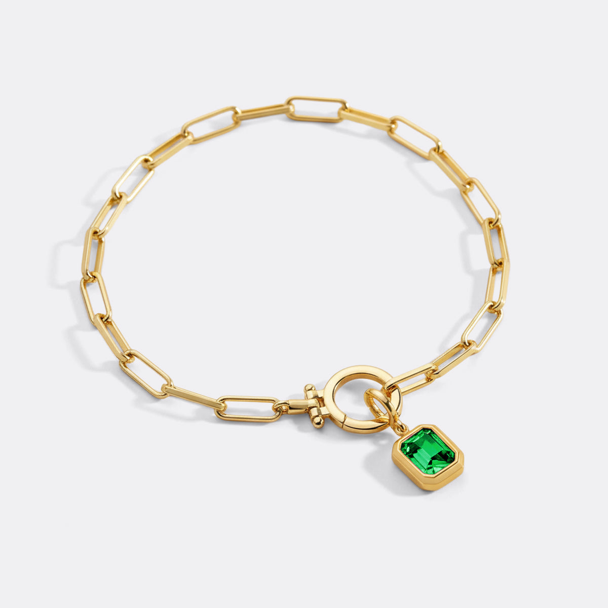 Baguette Birthstone Charm on Paperclip Bracelet