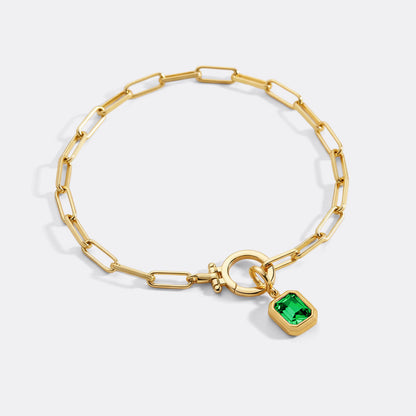 Baguette Birthstone Charm on Paperclip Bracelet