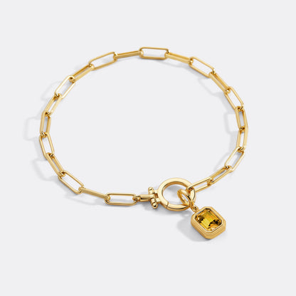 Baguette Birthstone Charm on Paperclip Bracelet