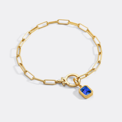 Baguette Birthstone Charm on Paperclip Bracelet