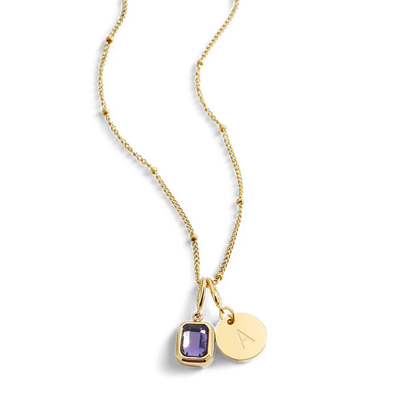 Baguette Birthstone & Initial Necklace