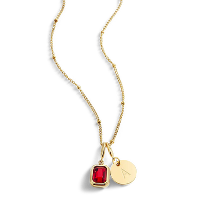 Baguette Birthstone & Initial Necklace