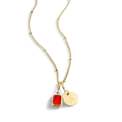 Baguette Birthstone & Initial Necklace
