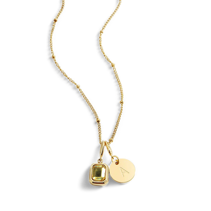 Baguette Birthstone & Initial Necklace