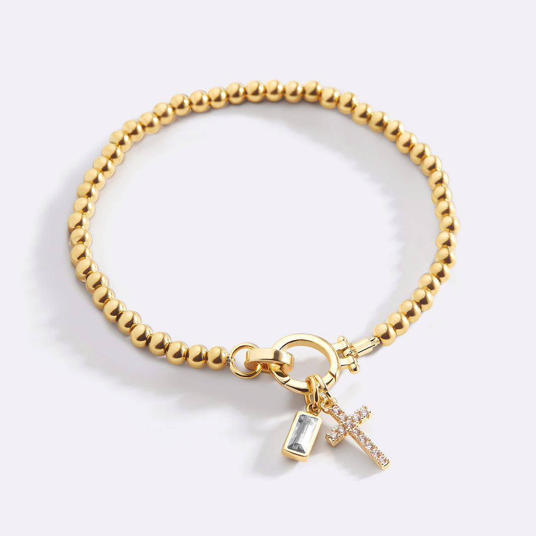Cross Charm Birthstone Beaded Bracelet