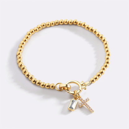 Cross Charm Birthstone Beaded Bracelet