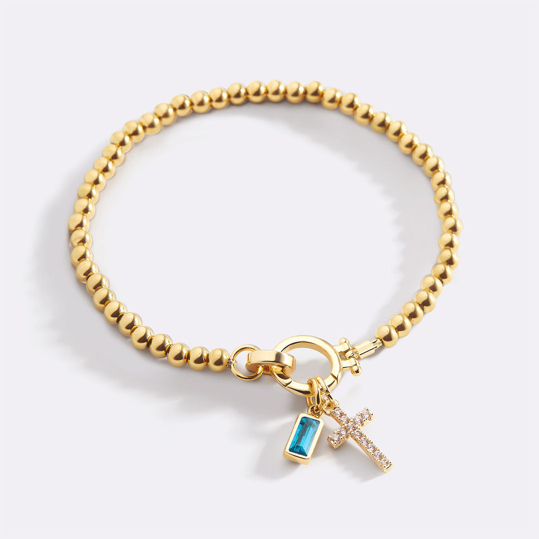 Cross Charm Birthstone Beaded Bracelet