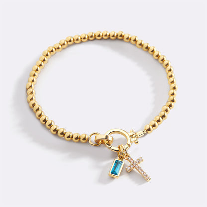 Cross Charm Birthstone Beaded Bracelet