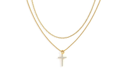 Dainty Cable Necklace with Pave Cross Chain Necklace Stacking Set
