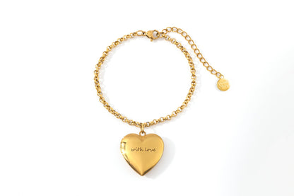 Heart Photo Locket Bracelet with Engraving