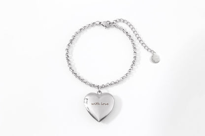 Heart Photo Locket Bracelet with Engraving