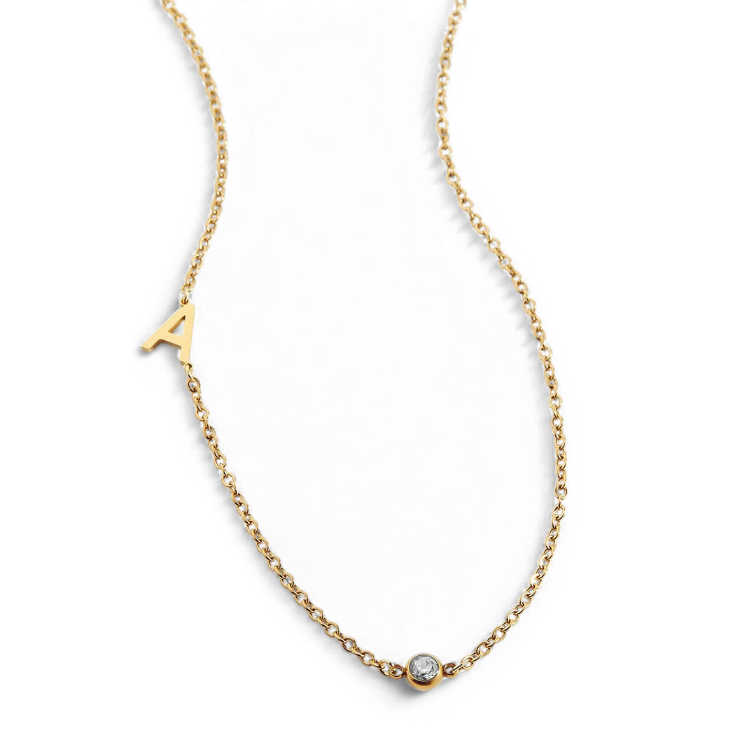 Personalized Initial Necklace with Birthstone Accent