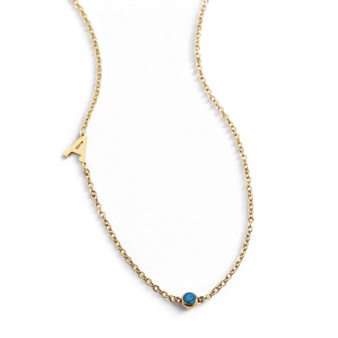 Personalized Initial Necklace with Birthstone Accent