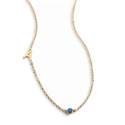 Personalized Initial Necklace with Birthstone Accent