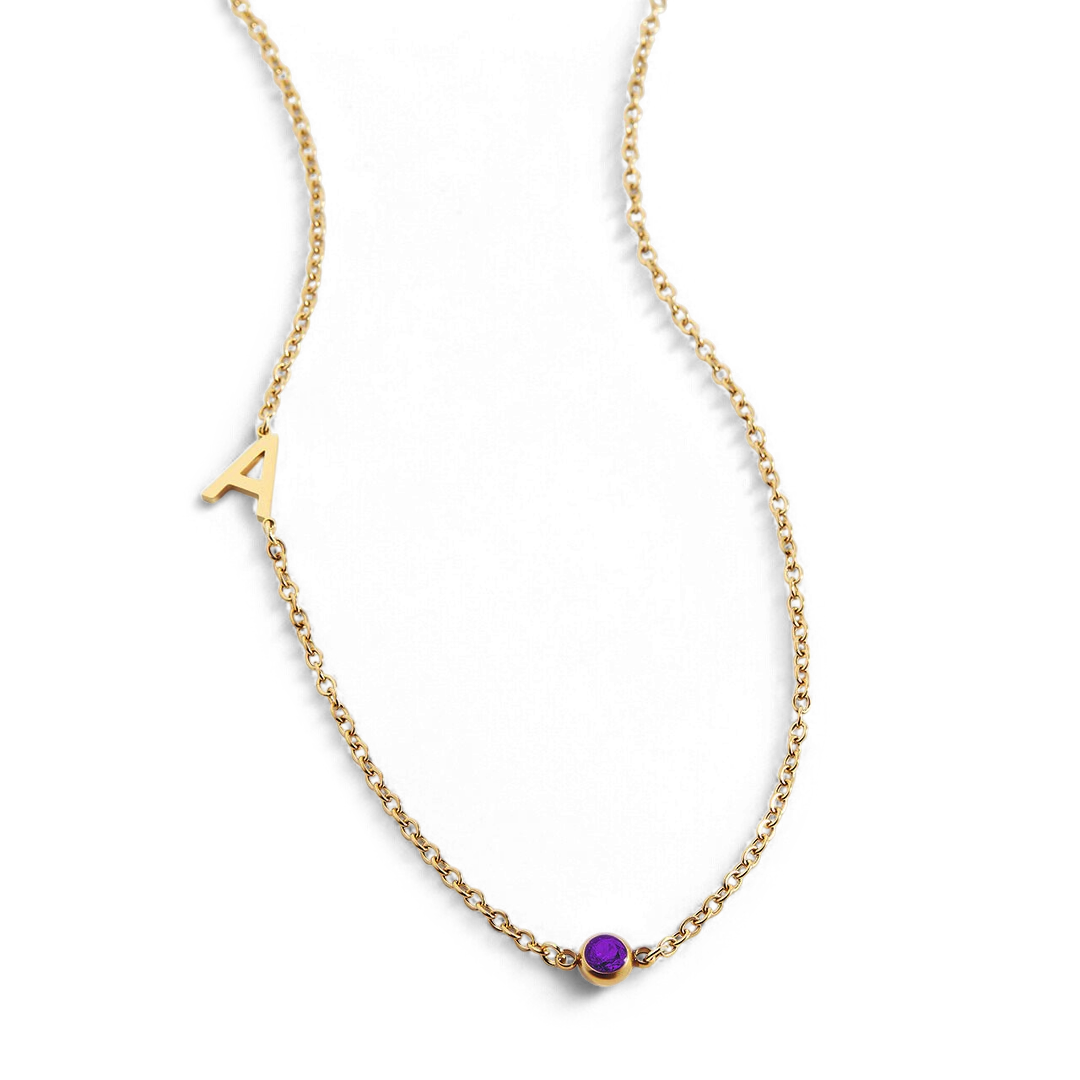 Personalized Initial Necklace with Birthstone Accent