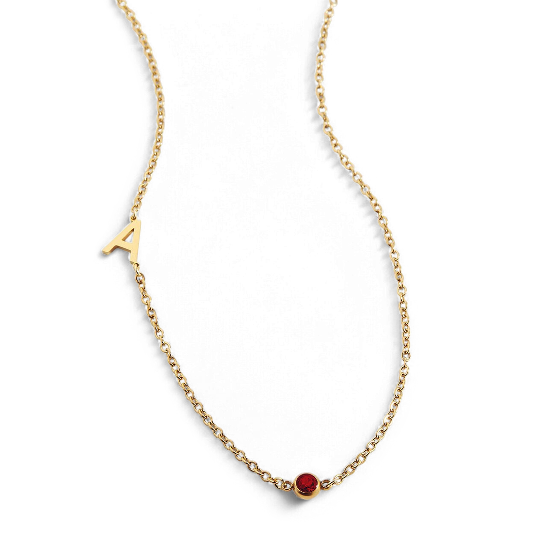 Personalized Initial Necklace with Birthstone Accent