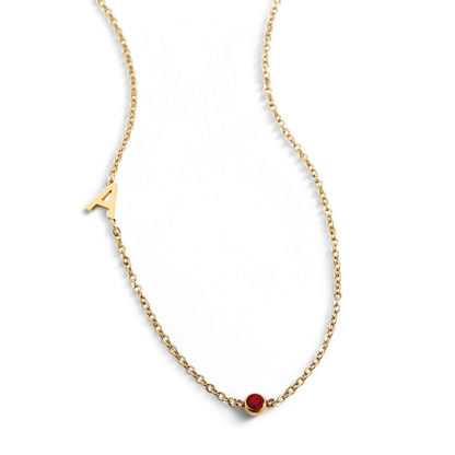 Personalized Initial Necklace with Birthstone Accent