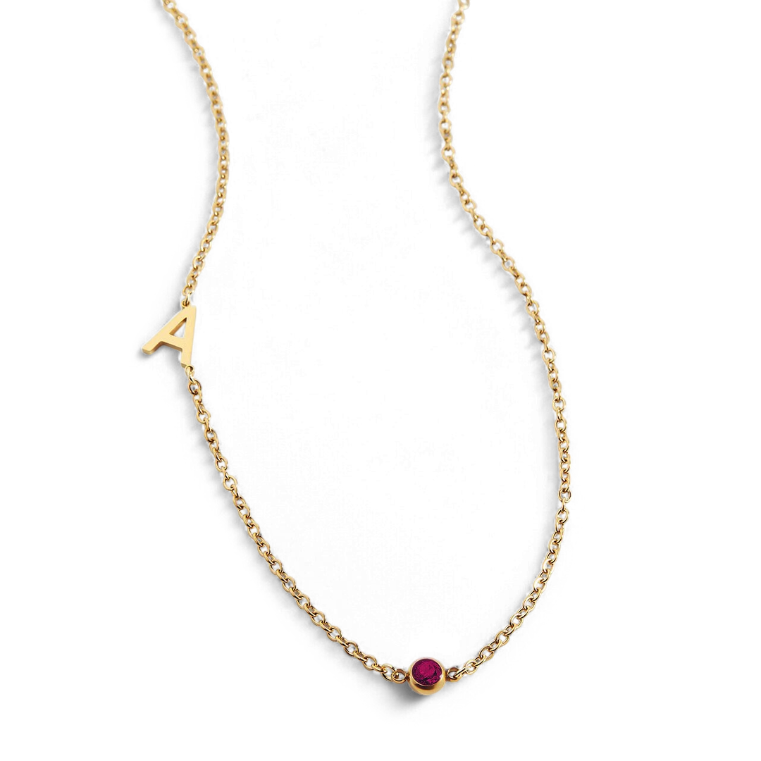 Personalized Initial Necklace with Birthstone Accent