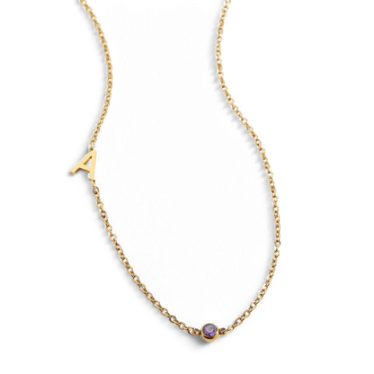 Personalized Initial Necklace with Birthstone Accent