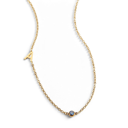 Personalized Initial Necklace with Birthstone Accent