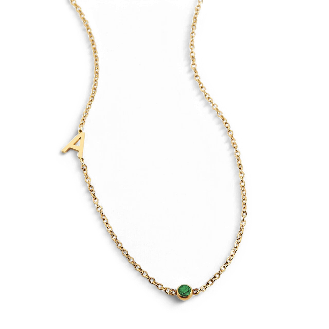 Personalized Initial Necklace with Birthstone Accent