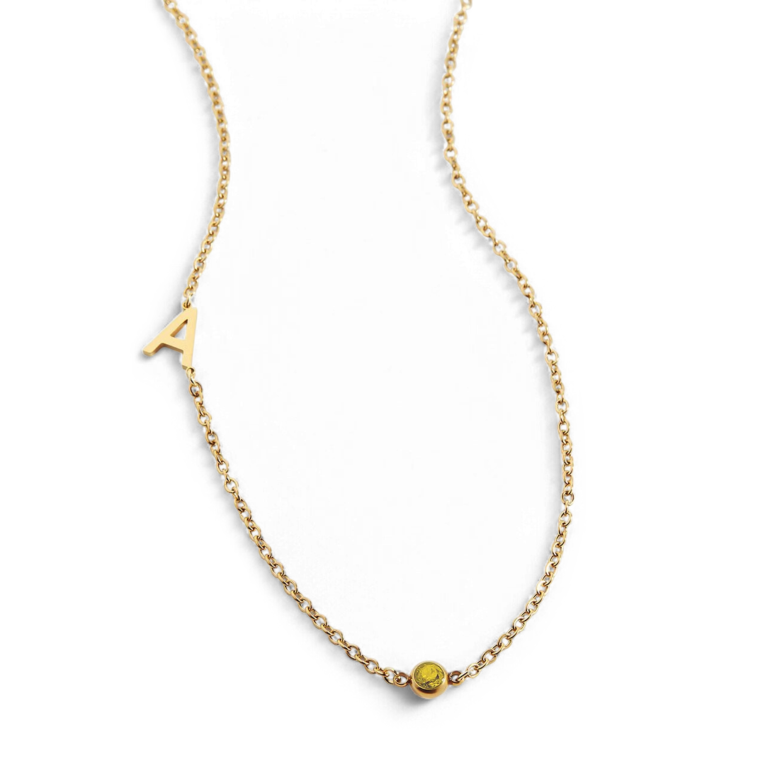Personalized Initial Necklace with Birthstone Accent