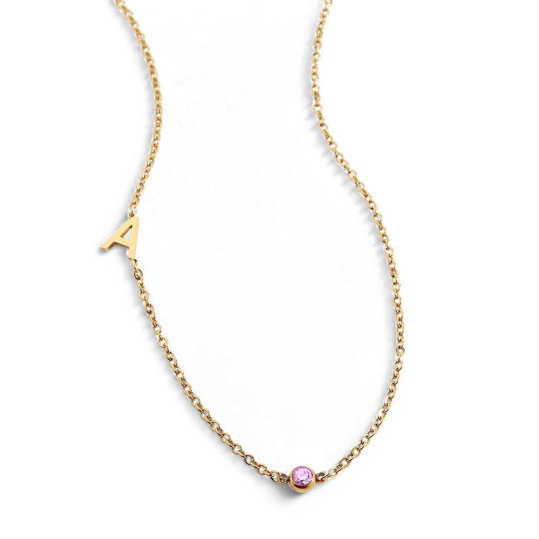 Personalized Initial Necklace with Birthstone Accent