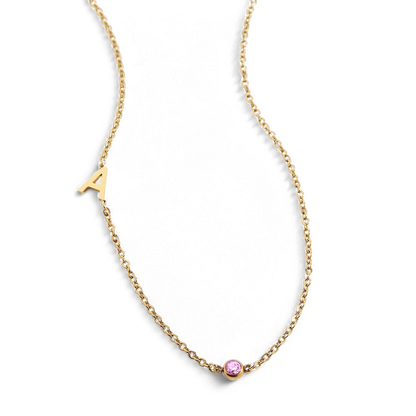 Personalized Initial Necklace with Birthstone Accent
