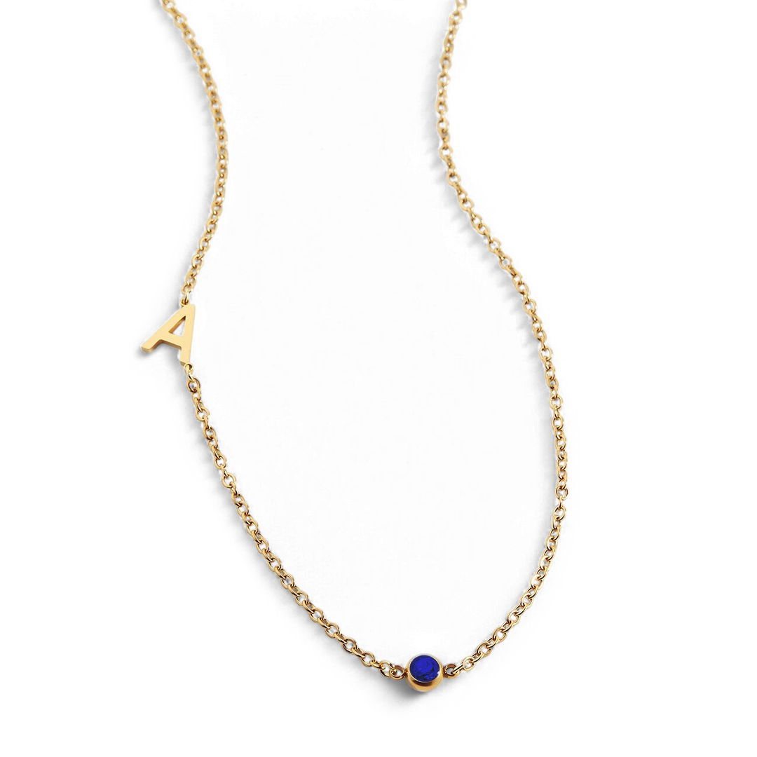 Personalized Initial Necklace with Birthstone Accent